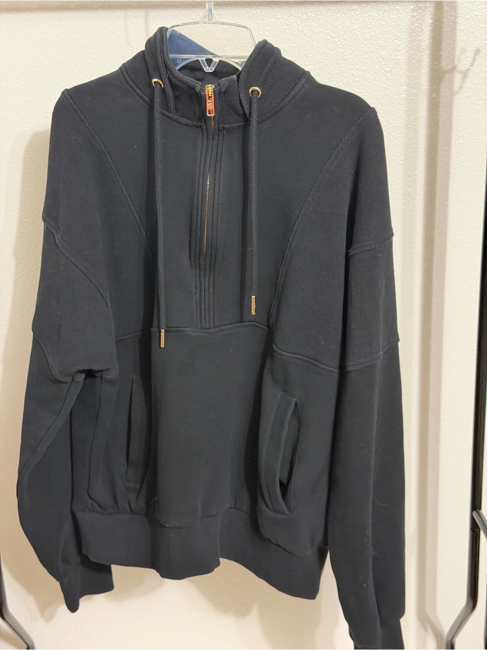 Zyia Active Athletic 1/4 Zip Hooded Pullover Hoodie w/ Pockets Yoga Black Large